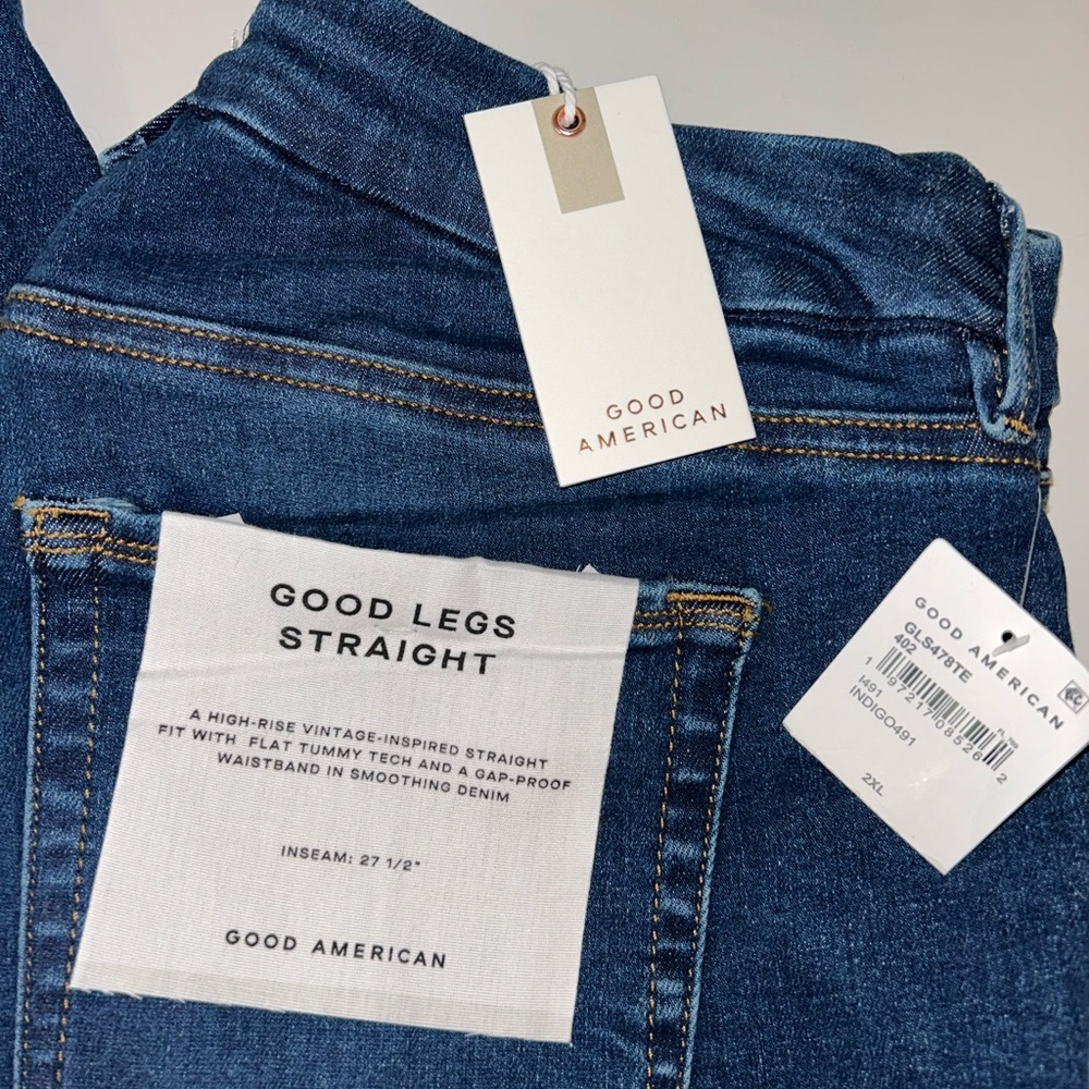 NWT Good American womens Good Legs Straight high rise indigo wash jeans size 2XL - Picture 2 of 8